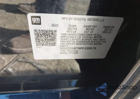 2023 Chevrolet Malibu Fwd 1Lt z USA, uszkodzony, nr VIN 1G1ZD5ST9PF229079